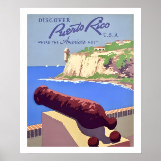 Impressão de antigo pôster de viagem de Porto Rico