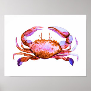 Impressão de Aquarela de Caranguejo Vermelho
