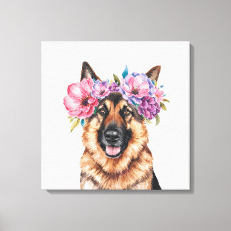 Impressão de Aquarela de Flor do german shepherd