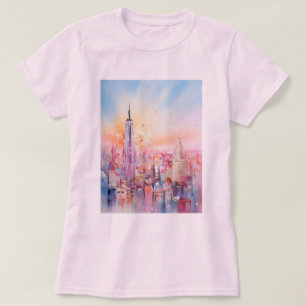 Impressão de Aquarela, Nova Iorque, T-Shirt Rosa A