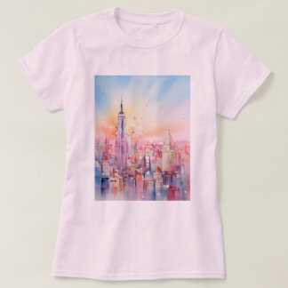 Impressão de Aquarela, Nova Iorque, T-Shirt Rosa A