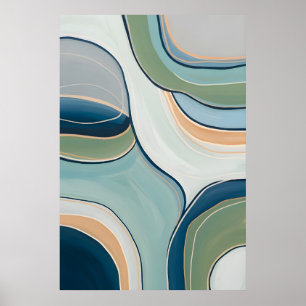 Impressão de Arte Abstrata com Curvas Verdes e Azu