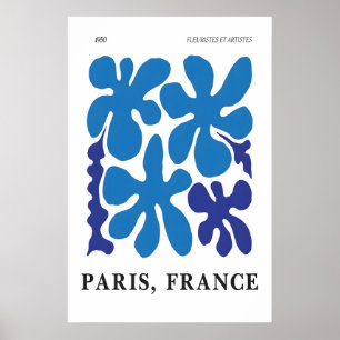 Impressão de Arte Abstrata Floral Azul Paris 1950