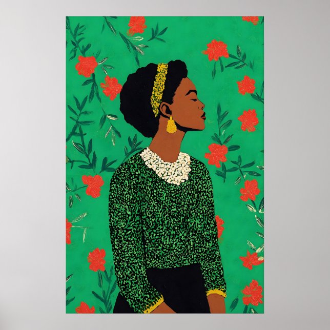 Impressão de Arte Afrocentrada Feminina Giclée Flo (Frente)