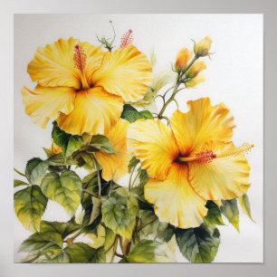 Impressão de Arte Amarelo do Flor Hibiscus