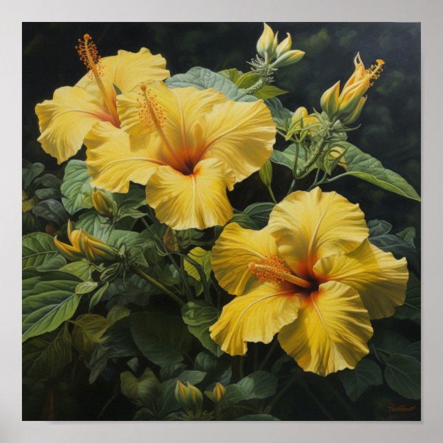 Impressão de Arte Amarelo do Flor Hibiscus (Frente)