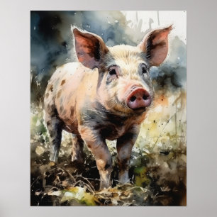 Impressão De Arte Animal De Fazenda Suína
