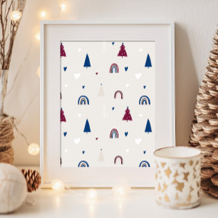 Impressão de Arte Azul e Beige de Muro de Natal Mo
