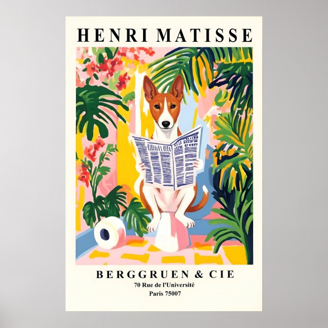 Impressão de Arte Basenji no Banheiro Estilo Matis (Frente)