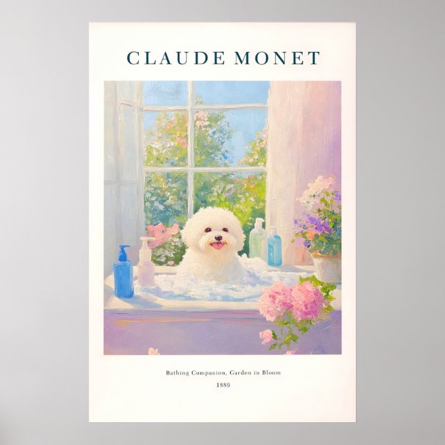 Impressão de Arte Bichon Frise Estilo Monet Banhei (Frente)