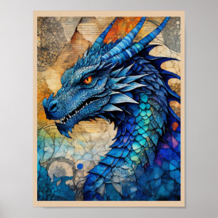 Impressão de Arte Blue Dragon Pronta para Moldura