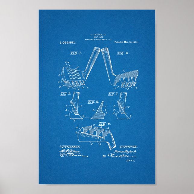 impressão de Arte Blueprint do Clube Vintage Golf  (Frente)