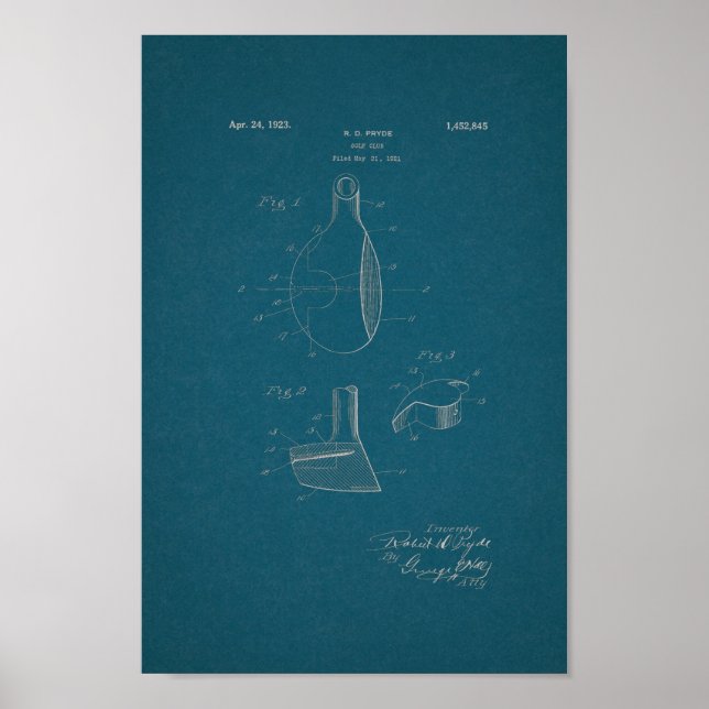 impressão de Arte Blueprint do Clube Vintage Golf  (Frente)