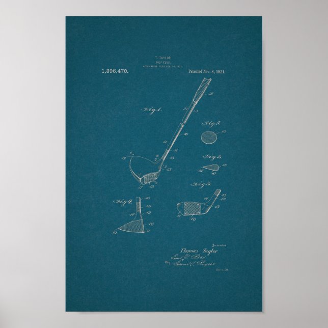 impressão de Arte Blueprint do Clube Vintage Golf  (Frente)