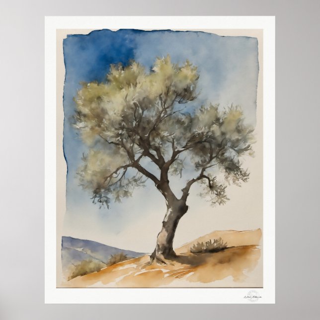 Impressão de Arte Botânica da Oliveira Solitária (Frente)