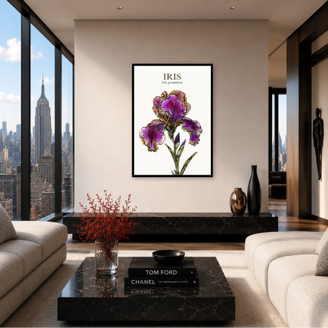 Impressão de Arte Botânica de Íris Barbada (Contemporary botanical art for clean, sophisticated interiors.)