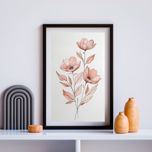 Impressão de Arte Botânica do Flor Rosa Minimalist