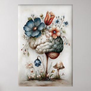 Impressão de Arte Cerebral Floral, Surrealismo Bot