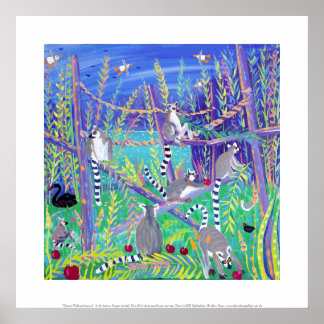 Impressão de Arte: Cereja Picking Lemurs. Anel Per