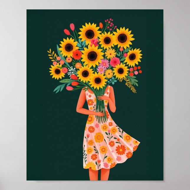 Impressão de Arte Colorida Menina de Flores (Frente)