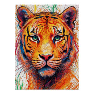 Impressão de arte colorida Tiger, Abstrato Tiger H