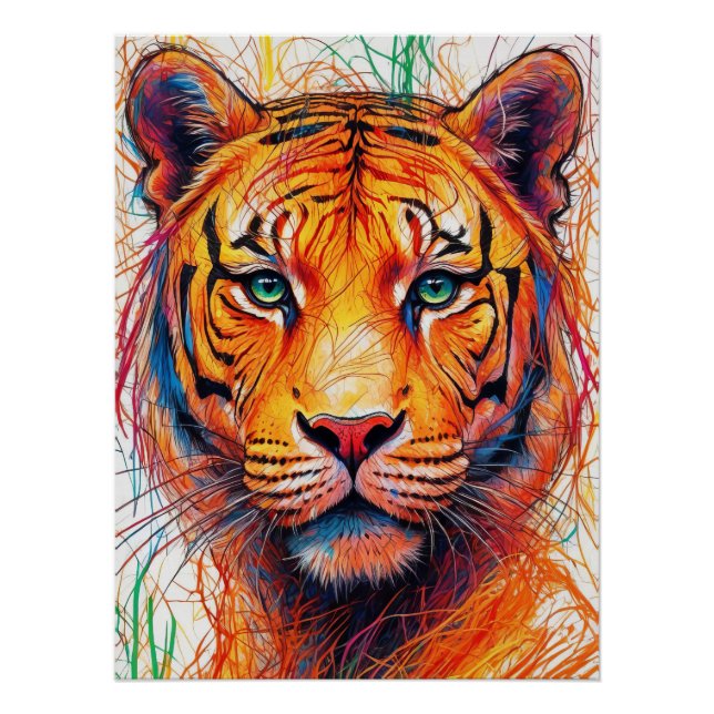 Impressão de arte colorida Tiger, Abstrato Tiger H (Frente)