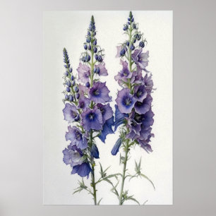 Impressão de Arte com Flor Delfina Roxo