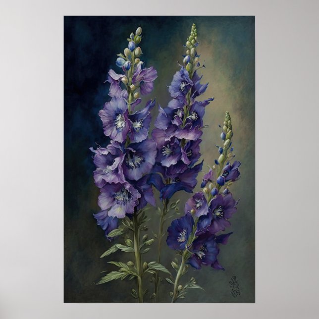 Impressão de Arte com Flor Delfina Roxo (Frente)