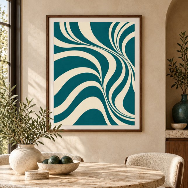 Impressão de Arte Contrapondo Verde Azul (Styled display of Teal Counterpoint Art Print. Frame, mat and furnishings shown for illustration; select framing options separately.)