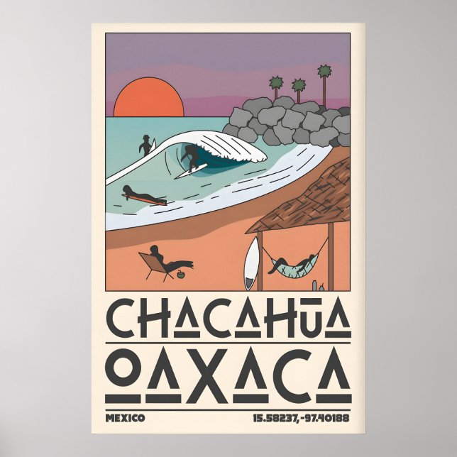 Impressão de Arte Costeira do México Cena de Surf  (Frente)