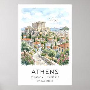 Impressão de Arte da Cidade de Atenas Partenon e C