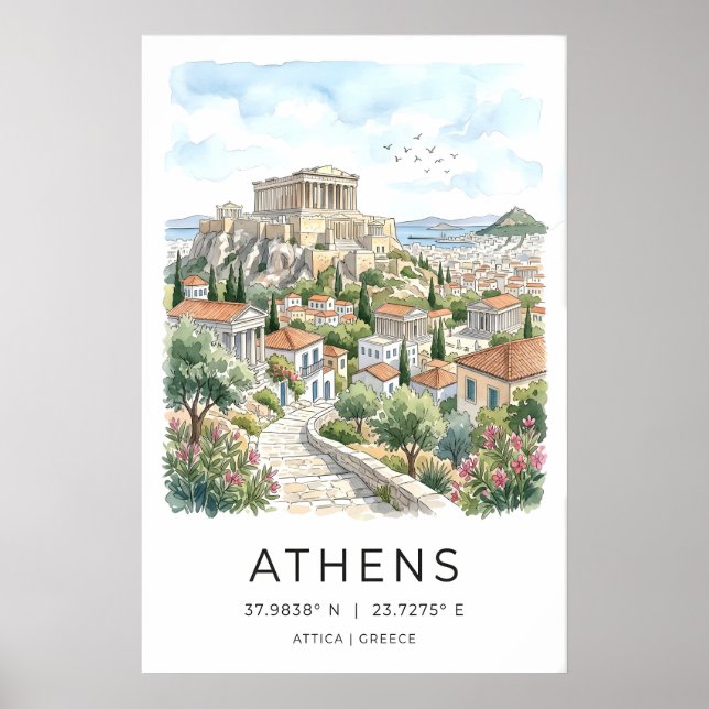 Impressão de Arte da Cidade de Atenas Partenon e C (Frente)