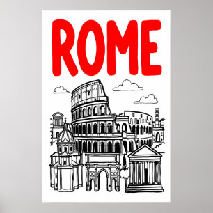 Impressão de Arte da Cidade de Roma com Tipografia