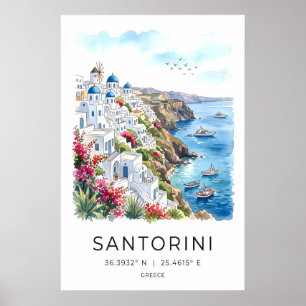 Impressão de Arte da Falésia de Santorini Vista do