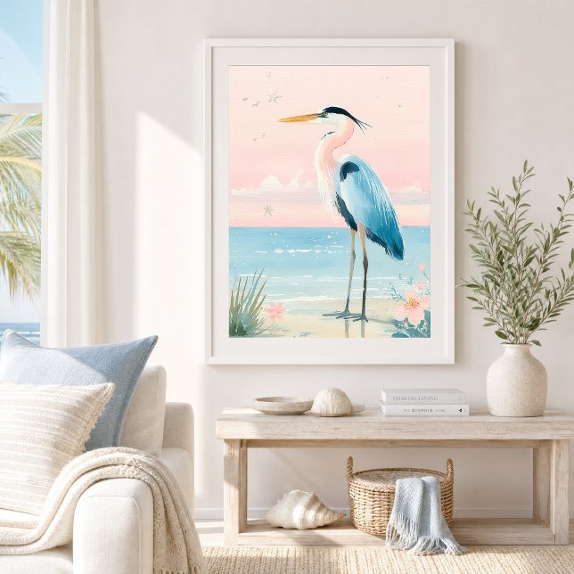 Impressão de Arte da Garça Costeira Pastel (Criador carregado)