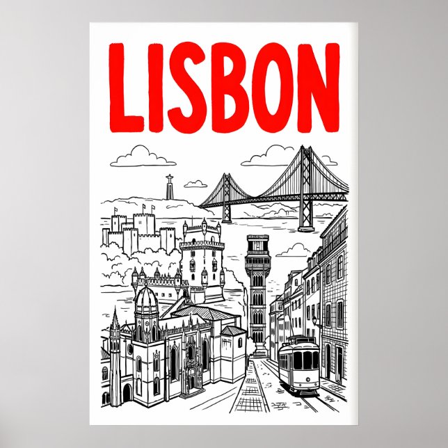 Impressão de Arte da Paisagem Urbana de Lisboa - M (Frente)