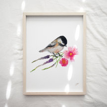 Impressão de Arte das Flores de Pássaros Galinhas