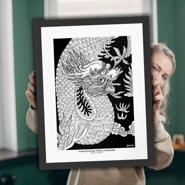 Impressão de Arte de Arte do Dragão Chinês (Chinese Dragon Ink Sketch | Black & White Wall Art)