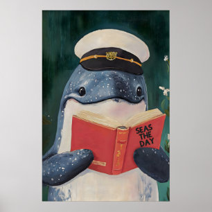 Impressão de Arte de Baleia Caprichosa Lendo 'Seas