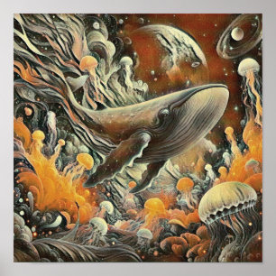 Impressão de Arte de Baleia e Água-Viva