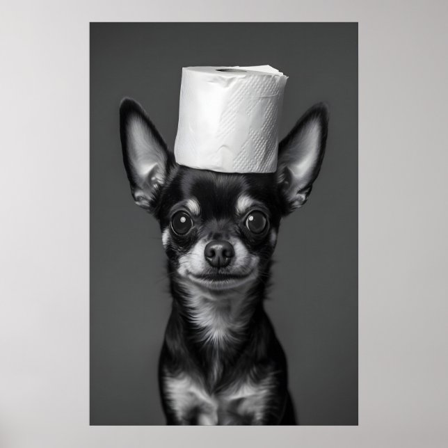 Impressão de Arte de Banheiro Engraçada de Chihuah (Frente)