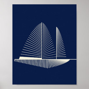 Impressão de Arte de Barco à Vela Minimalista Azul