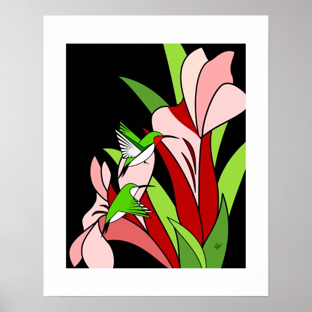 Impressão de Arte de Beija-flor e Flor (Frente)