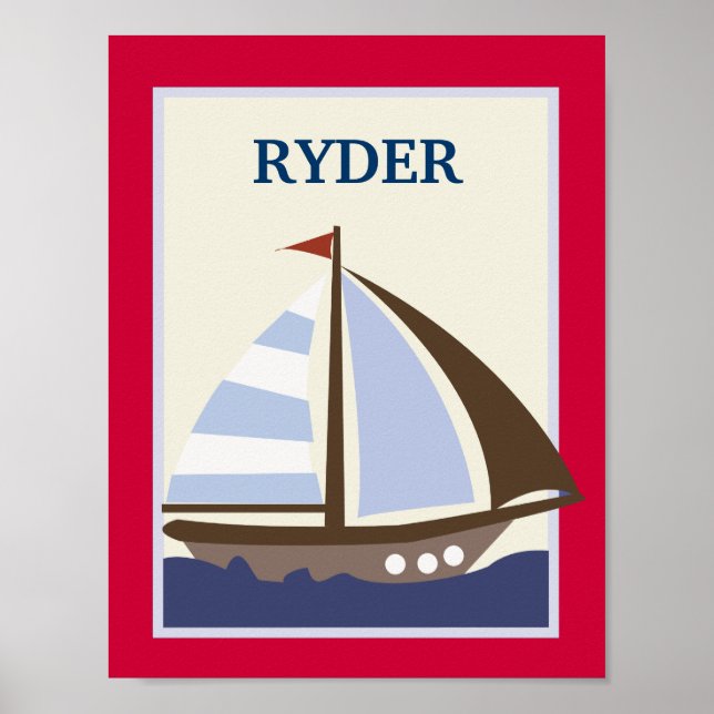 Impressão de arte de berçário náutico de veleiro 8 (Frente)