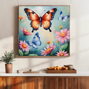Impressão de Arte de Borboletas em Aquarela Elegan