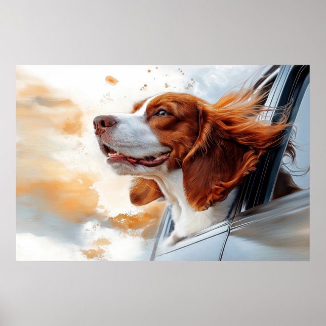 Impressão de Arte de Cachorro Alegre no Vento (Frente)