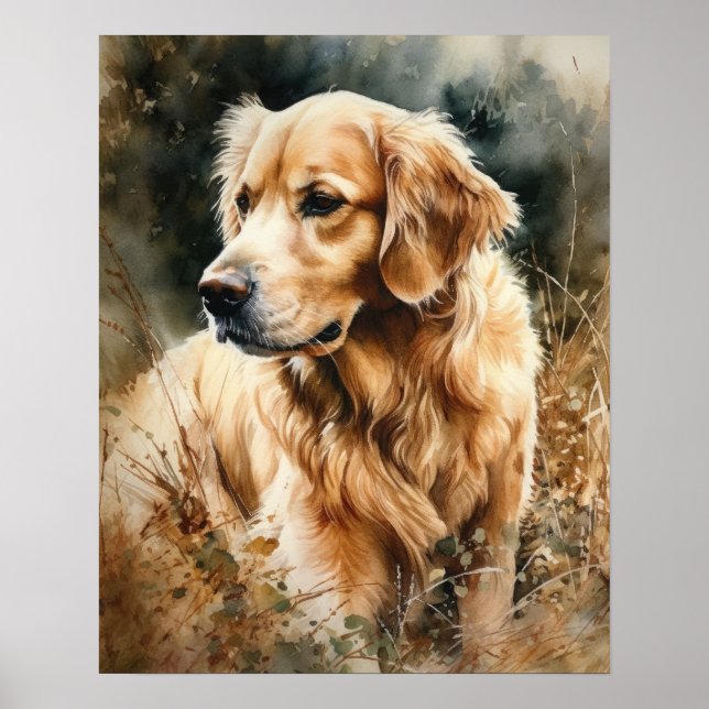 Impressão de Arte de Cachorro de Retriever de Ouro (Frente)
