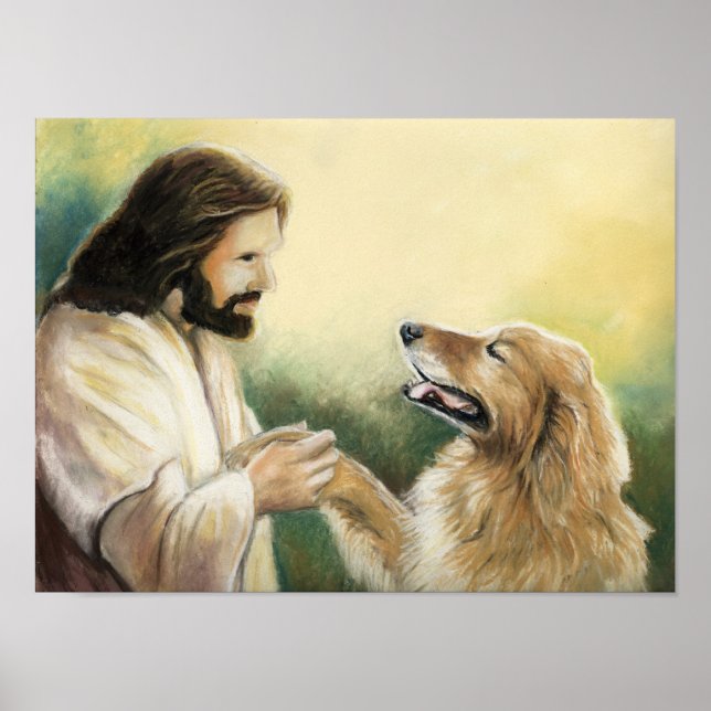 Impressão de Arte de Cachorro de Retriever Jesus e (Frente)