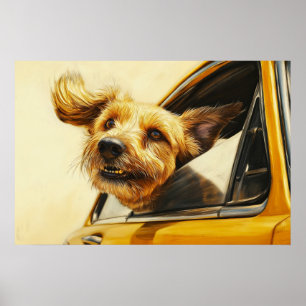 Impressão de Arte de Cachorro Divertido em Carro