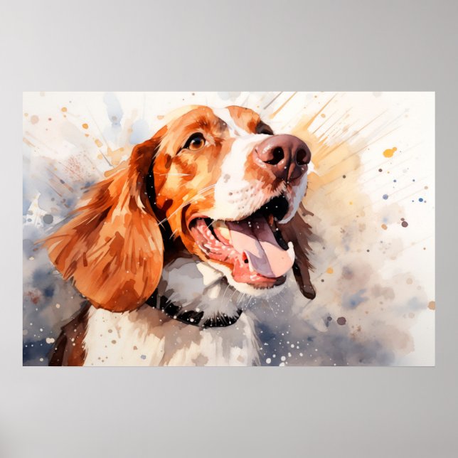 Impressão de Arte de Cachorro em Aquarela Feliz (Frente)